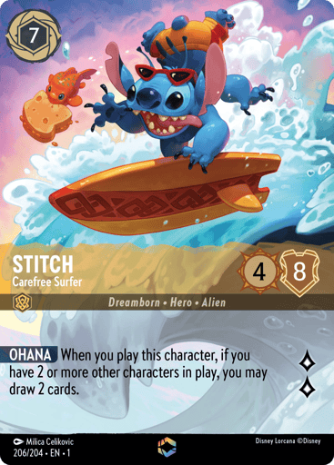 Stitch - Carefree Surfer (Enchanted) 206/204 card from The First Chapter