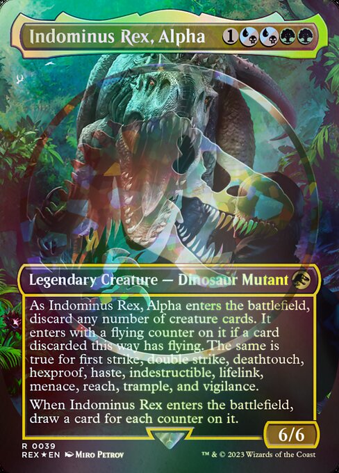 Indominus Rex, Alpha (Borderless) (Emblem) 39 card from Universes Beyond: Jurassic World Collection