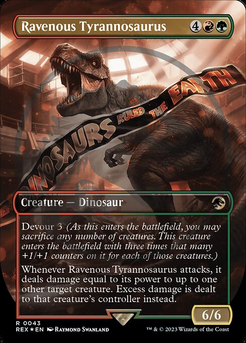 Ravenous Tyrannosaurus (Borderless) (Emblem) 43 card from Universes Beyond: Jurassic World Collection