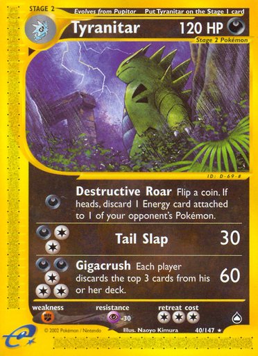 Tyranitar 040/147 card from Aquapolis