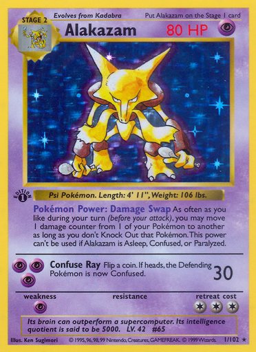 Alakazam 001/102 card from Base Set (Shadowless)