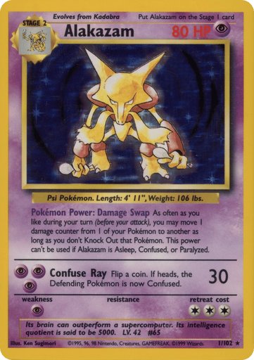 Alakazam 001/102 card from Base Set (Shadowless)