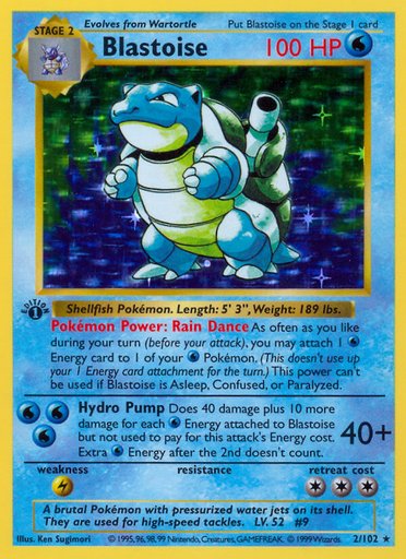 Blastoise 002/102 card from Base Set (Shadowless)