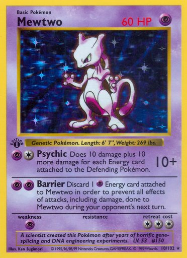Mewtwo 010/102 card from Base Set (Shadowless)