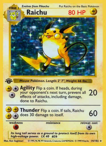 Raichu 014/102 card from Base Set (Shadowless)