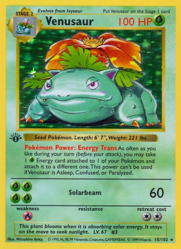 Venusaur 015/102 card from Base Set (Shadowless)