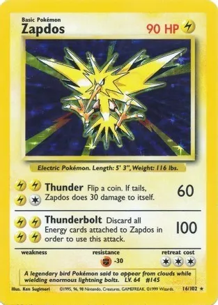 Zapdos 016/102 card from Base Set