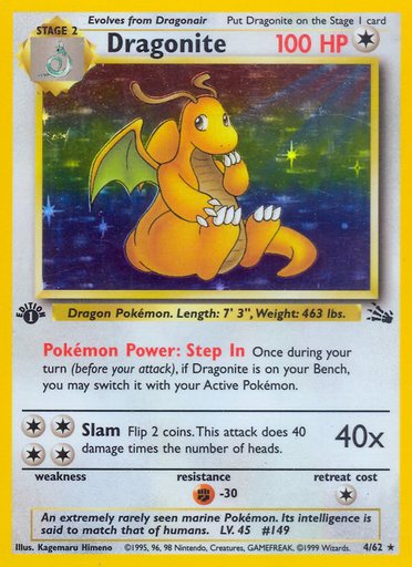 Dragonite (4) 04/62 card from Fossil