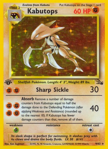 Kabutops (9) 09/62 card from Fossil