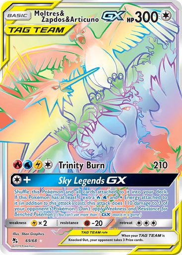 Moltres & Zapdos & Articuno GX (Secret) 69/68 card from Hidden Fates
