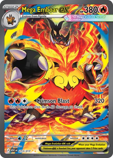 Mega Emboar ex 273/217 card from ME: Ascended Heroes