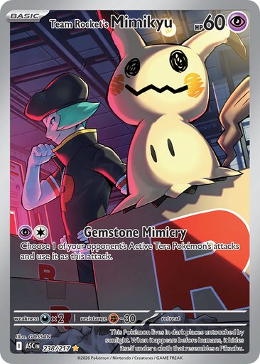 Team Rocket's Mimikyu 238/217 card from ME: Ascended Heroes