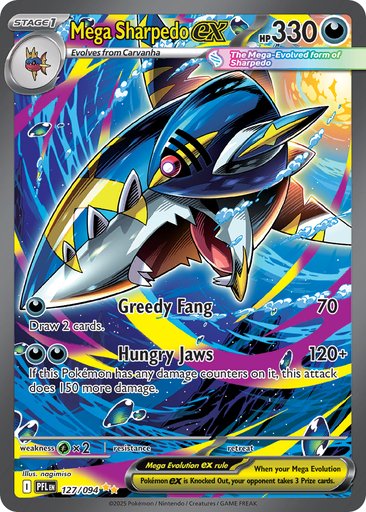 Mega Sharpedo ex 127/094 card from ME02: Phantasmal Flames