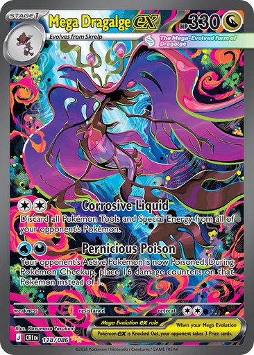 Mega Dragalge ex 118/086 card from ME04: Chaos Rising
