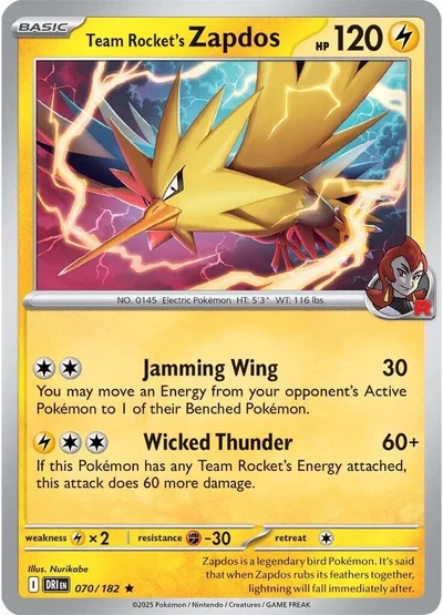 Team Rocket's Zapdos (Destined Rivals Stamp) 070/182 card from Miscellaneous Cards & Products