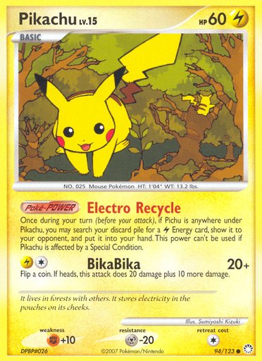 Pikachu 94/123 card from Mysterious Treasures