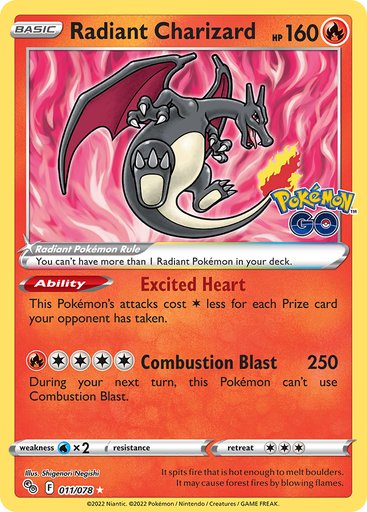 Radiant Charizard 011/078 card from Pokemon GO