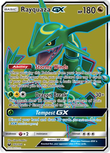 Rayquaza GX (Full Art) 160/168 card from SM - Celestial Storm