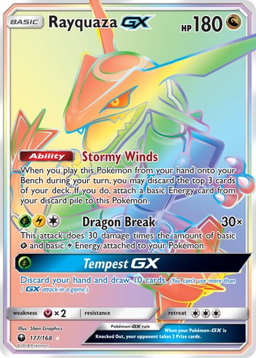 Rayquaza GX (Secret) 177/168 card from SM - Celestial Storm