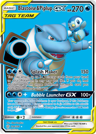 Blastoise & Piplup GX (Full Art) 214/236 card from SM - Cosmic Eclipse