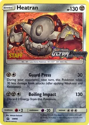 Heatran (Prerelease) [Staff] SM96 card from SM Promos