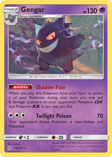 Gengar 70/214 card from SM - Unbroken Bonds