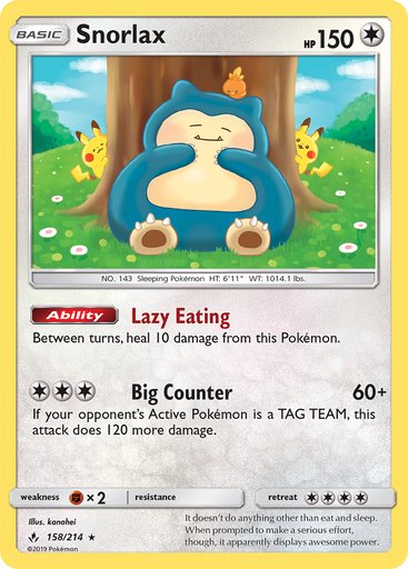 Snorlax 158/214 card from SM - Unbroken Bonds