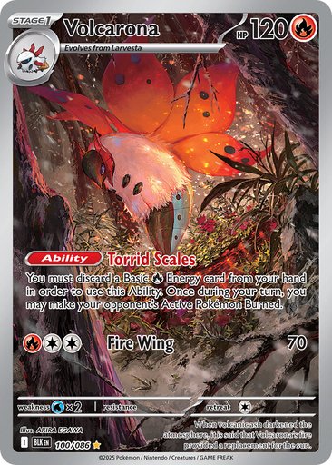 Volcarona 100/086 card from SV: Black Bolt