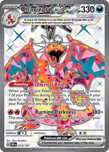 Charizard ex 215/197 card from SV03: Obsidian Flames