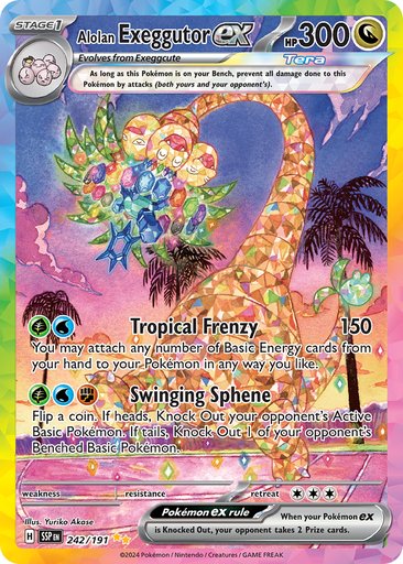 Alolan Exeggutor ex 242/191 card from SV08: Surging Sparks