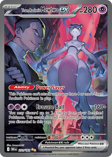 Team Rocket's Mewtwo ex 231/182 card from SV10: Destined Rivals