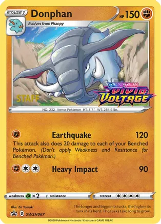 Donphan (Prerelease) [Staff] SWSH067 card from SWSH: Sword & Shield Promo Cards
