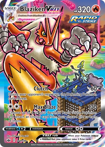 Blaziken VMAX (Alternate Art Secret) 201/198 card from SWSH06: Chilling Reign