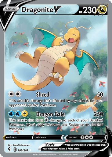 Dragonite V (Alternate Full Art) 192/203 card from SWSH07: Evolving Skies