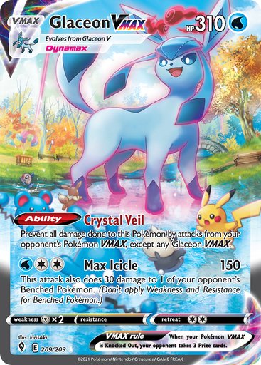Glaceon VMAX (Alternate Art Secret) 209/203 card from SWSH07: Evolving Skies