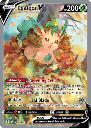 Leafeon V (Alternate Full Art) 167/203 card from SWSH07: Evolving Skies