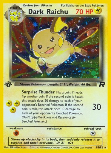 Dark Raichu 83/82 card from Team Rocket