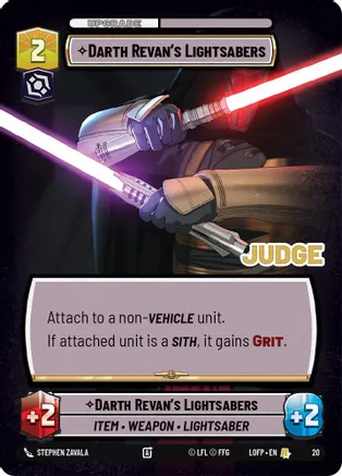 Darth Revan's Lightsabers 20 card from Judge Promos
