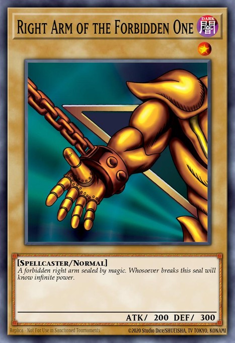 Right Arm of the Forbidden One LOB-122 card from The Legend of Blue Eyes White Dragon